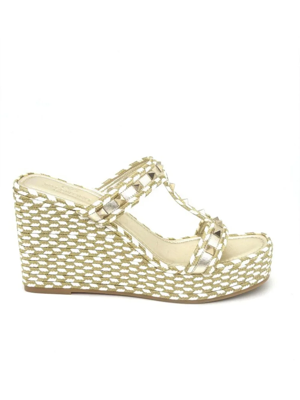 Valentino Rockstud Torchon Rope Wedge Heel Braided Espadrille Slide Sandals